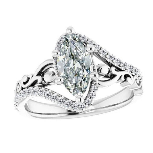 Echt Diamantring Im Antiken Stil Rund & Marquise Im Alten Minenschliff 4,50 Karat - harrychadent.ch