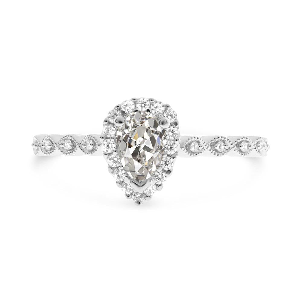 Echt Diamantrunder & Birnen-Alter Minenschliff Halo-Ring Milgrain 3 Karat - harrychadent.ch
