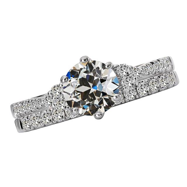 Ehering-Band-Set Rund Old Mine Cut Echt Diamant Weißgold 5 Karat - harrychadent.ch