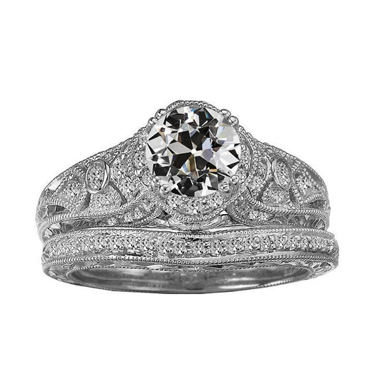 Ehering-Set Im Antiken Stil, Rund, Alter Bergmanns Natürliche Diamant, 4 Karat