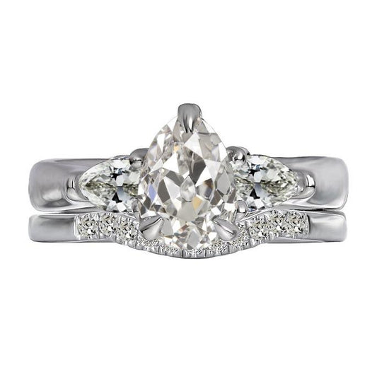 Ehering-Set Rund & Birne Altschliff Natürlich Diamant 3 Krappen Set 5 Karat - harrychadent.ch