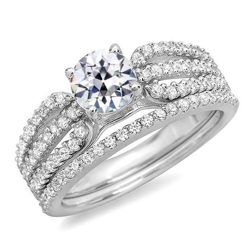 Ehering-Set Runder OID-Schliff Echt Diamant 14K Gold Schmuck 5,50 Karat