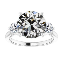 Ehering Mit Drei Steinen, Runder Echt Diamant Im Minenschliff, 7 Karat
