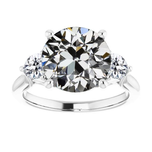 Ehering Mit Drei Steinen, Runder Echt Diamant Im Minenschliff, 7 Karat