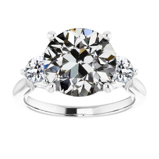 Ehering Mit Drei Steinen, Runder Echt Diamant Im Minenschliff, 7 Karat