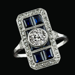 Ehering Rund Alter Bergmann Natürliche Diamanten Baguette Blauer Saphir 4 Karat