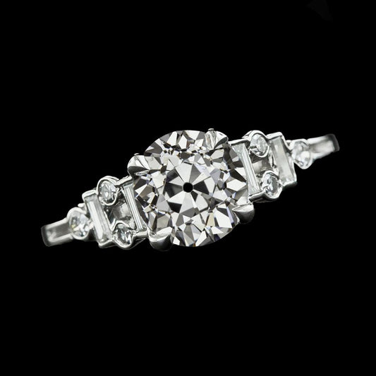 Ehering Runder Alter Bergmanns Natürliche Diamant Mit Baguettes 3,50 Karat