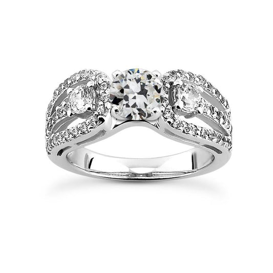 Ehering Runder Alter Minenschliff Echt Diamant Doppelt Geschlitzter Schaft 5,50 Karat - harrychadent.ch