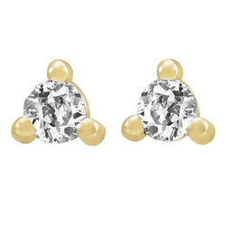 Gelbgold Echt Diamant Ohrstecker 4 Karat Rund Alter Bergmanns 3 Zinken Set
