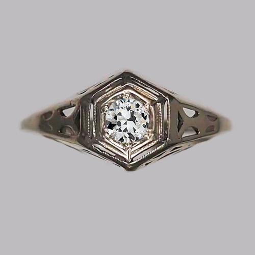 Gelbgold Runder Alter Bergmann Solitaire Echt Diamant Ring Milgrain Schaft 0.75 Karat