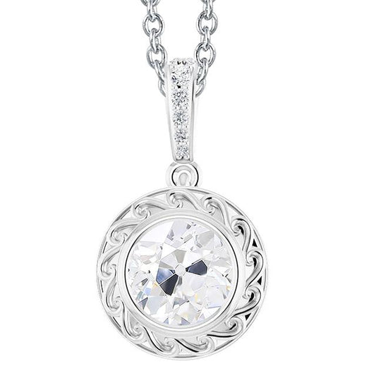 Gold-Echt Diamant-Anhänger Runder Altschliff Mit Bügel Lünette Set 2,50 Karat