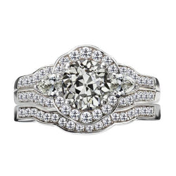 Gold-Verlobungsring-Set Birne & Runder Echt Diamant Im Alten Minenschliff 8.50 Karat
