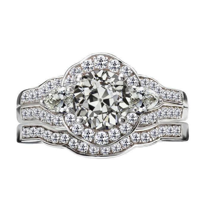 Gold-Verlobungsring-Set Birne & Runder Echt Diamant Im Alten Minenschliff 8.50 Karat - harrychadent.ch