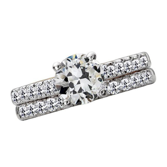 Gold-Verlobungsring-Set Runder Alter Minenschliff Echt Diamantschmuck 6 Karat