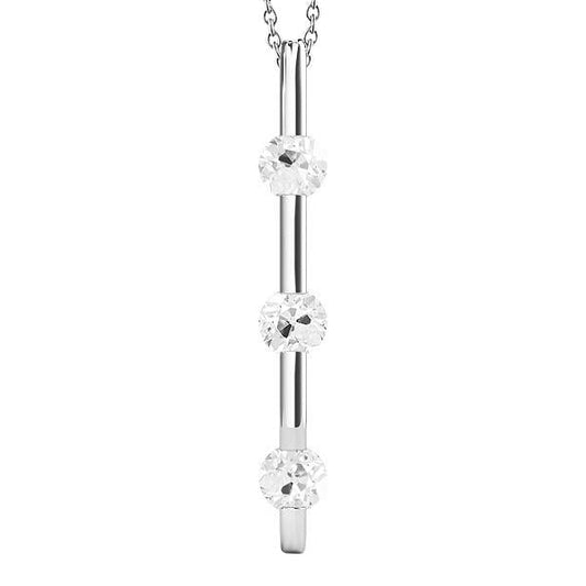 Gold 14K Drei-Stein Echt Diamant-Anhänger Runder Altschliff 1,50 Karat - harrychadent.ch