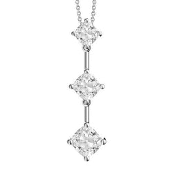 Gold 14K Echt Diamant Drei Stein Anhänger Kissen Old Mine Cut 4 Karat