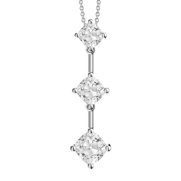 Gold 14K Echt Diamant Drei Stein Anhänger Kissen Old Mine Cut 4 Karat - harrychadent.ch