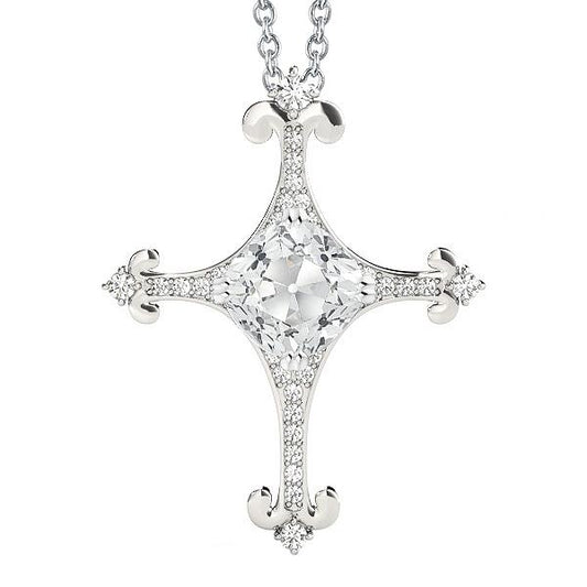 Gold 14K Kreuz Echt Diamant Anhänger Rund & Kissen Alter Bergmann 3 Karat