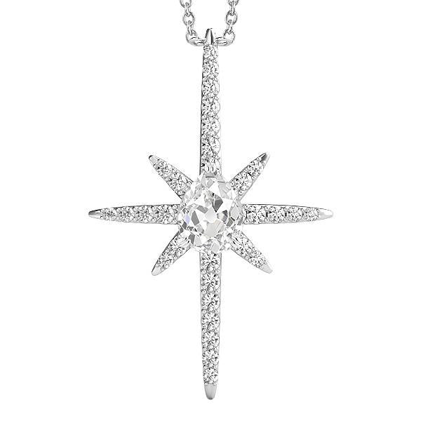Gold 14K Kreuz Natürliche Diamant Anhänger Rund & Birne Alter Bergmann 2,50 Karat