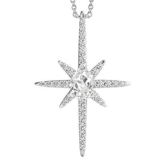 Gold 14K Kreuz Natürliche Diamant Anhänger Rund & Birne Alter Bergmann 2,50 Karat