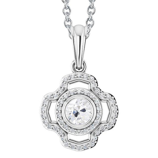 Gold 14K Runder Alter Minenschliff Halo NatürlicheVDiamant Anhänger Lünette Set 2,50 Karat