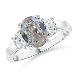 Gold 3 Steine Natürlich Diamantring Oval Cut alter Bergmann & Half Moons 4,50 Karat