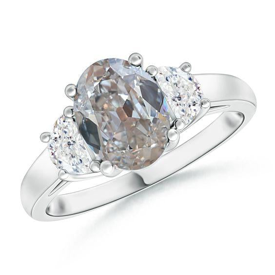 Gold 3 Steine Naturlich Diamantring Oval Cut alter Bergmann & Half Moons 4,50 Karat - harrychadent.ch