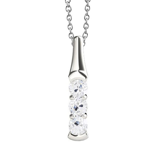 Gold Echt Diamant-Drei-Steine-Anhänger runder Altschliff-Zinken-Satz 1,50 Karat - harrychadent.ch