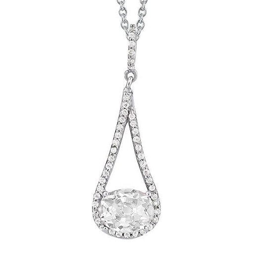 Gold Echt Diamant Anhänger Halskette Oval Alter Bergmann V-Form 3 Karat Schmuck
