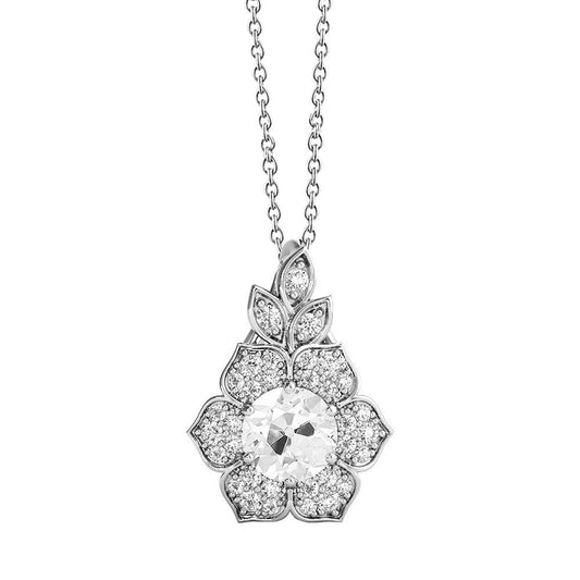 Gold Echt Diamant Anhänger Krappen Set Rund alter Bergmann Flower Style 2,50 Karat - harrychadent.ch