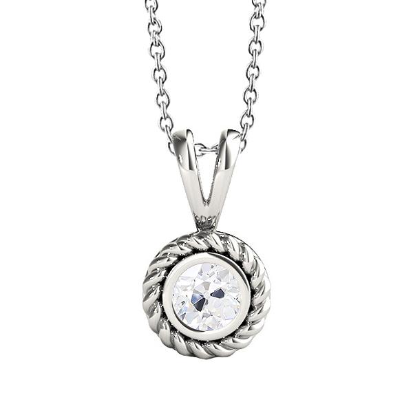 Gold Echt Diamant Anhänger Lünette Set Rund Alter Bergmann 1 Karat Seil Stil