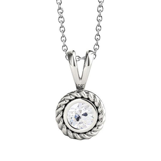 Gold Echt Diamant Anhänger Lünette Set Rund Alter Bergmann 1 Karat Seil Stil