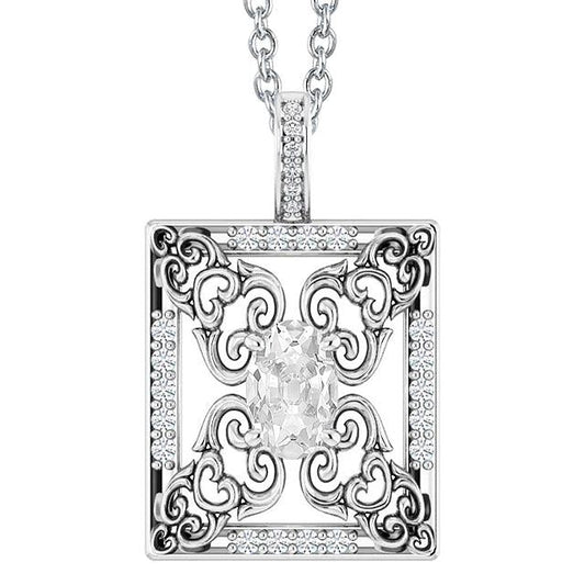 Gold Echt Diamant Anhänger Rund & Oval Old Mine Cut 3,50 Karat Krappenset