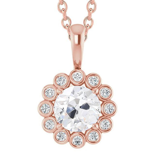Gold Echt Diamant Anhänger rund alter Bergmann Lünette Set 4 Karat Blumenstil - harrychadent.ch