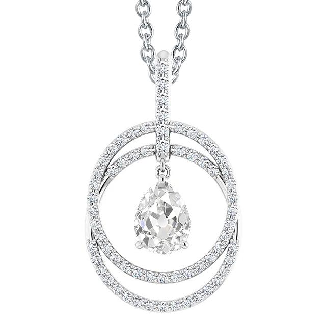 Gold Echt Diamant Kreis Anhänger Krappenset Birne Alter Bergmann 3,50 Karat