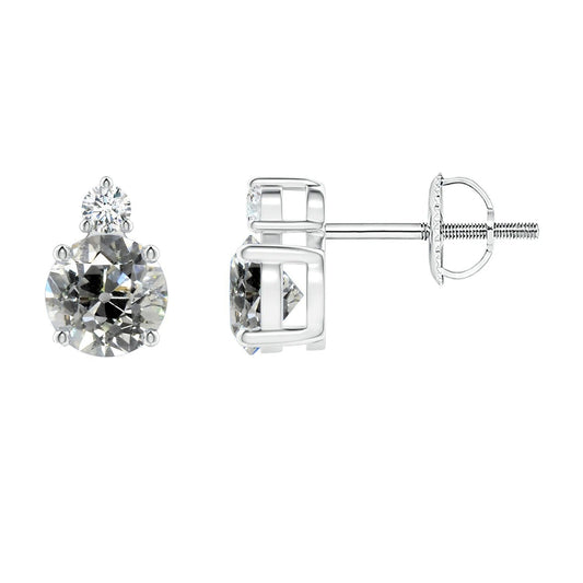 Gold Echt Diamant Ohrstecker Rund Alter Bergmann 2 Stein 3,50 Karat Schraubboden - harrychadent.ch