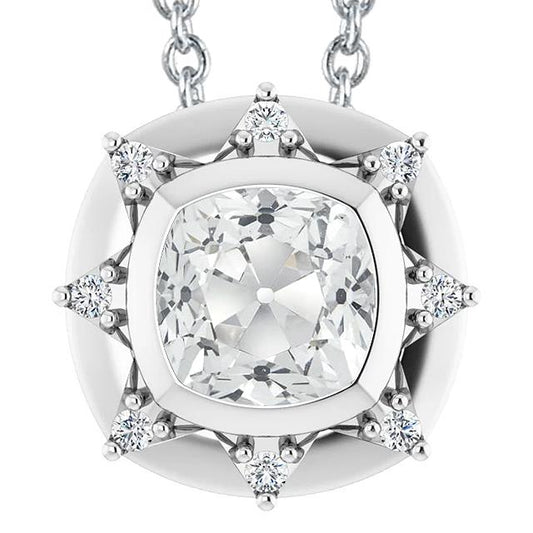 Gold Halo Echt Diamant Anhänger Lünette Kissen Alter Bergmann 6.50 Karat
