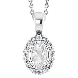 Gold Halo Echt Diamant Anhänger Lünette Oval Alter Bergmann 5,50 Karat