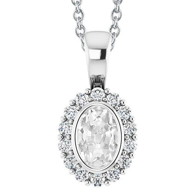 Gold Halo Echt Diamant Anhänger Lünette Oval Alter Bergmann 5,50 Karat