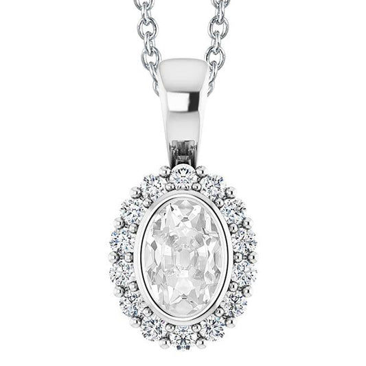 Gold Halo Echt Diamant Anhänger Lünette Oval Alter Bergmann 5,50 Karat