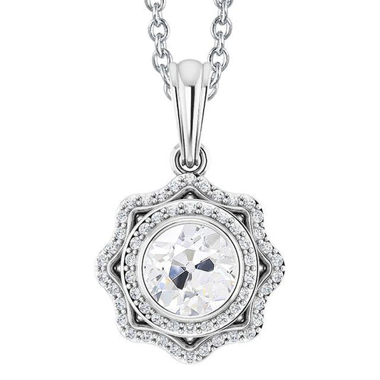Gold Halo Natürliche Diamant Anhänger Lünette Rund Alter Bergmann Flower Style 3 Karat