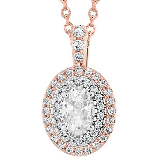 Gold Halo Oval Alter Minenschliff Naturlich Diamant Anhänger 6 Karat Zweifarbig - harrychadent.ch