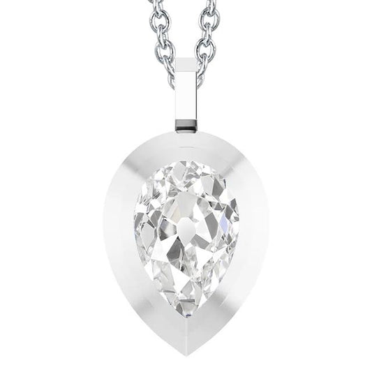 Gold Natürliche Diamant Solitär Anhänger Birne Old Mine Cut 3 Karat Schmuck