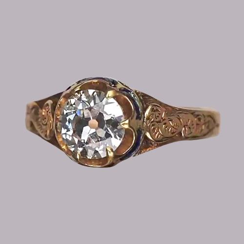 Gold Solitärring Old Cut Runder Echt Diamant 1,50 Karat Vintage-Stil