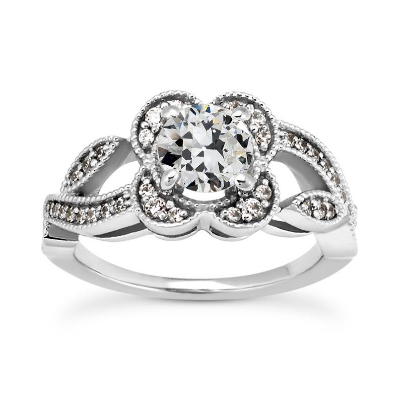 Goldener Halo-Ring Runder Alter Bergmann Echt Diamant Mit Geteiltem Schaft 3,50 Karat