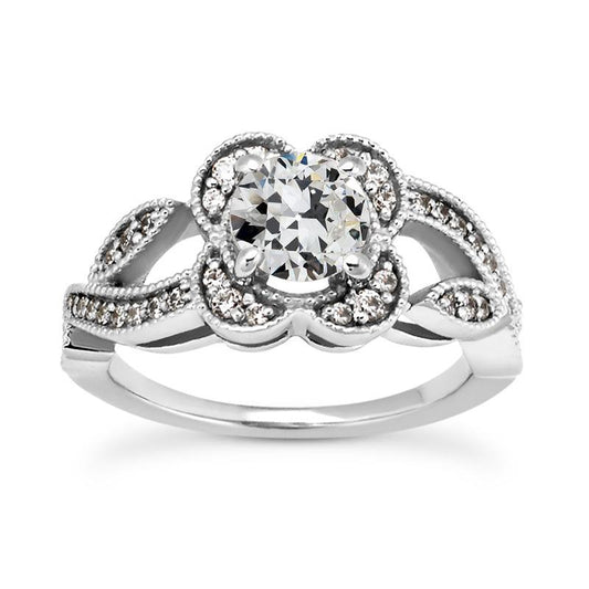 Goldener Halo-Ring Runder Alter Bergmann Echt Diamant Mit Geteiltem Schaft 3,50 Karat
