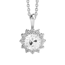 Goldener Halo Echt Diamant-Anhänger mit Kette rund im alten Minenschliff 3 Karat