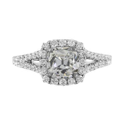 Goldener Halo Ehering Old Cut Kissen Natürlich Diamant Split Shank 2 Karat