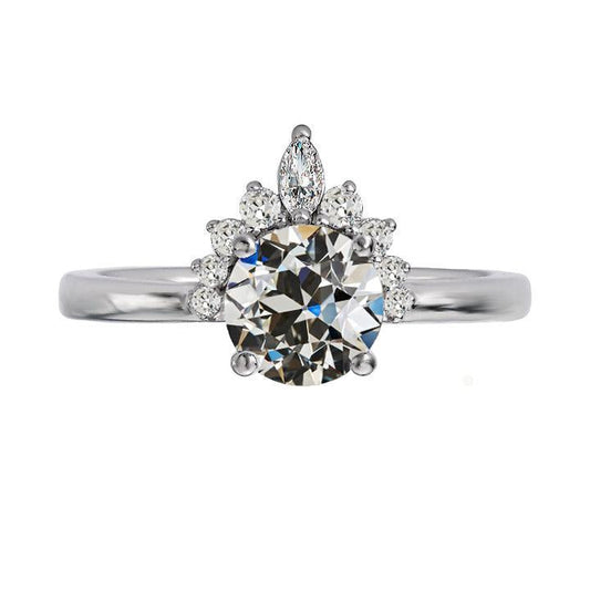 Goldener Marquise & Runder Alter Bergmann Natürlich Diamantring Kronenstil 4 Karat