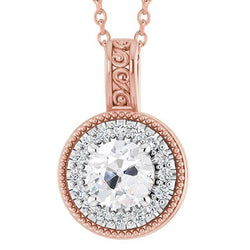 Halo-Echt Diamant-Anhänger Im Alten Minenschliff, Vintage-Stil, Filigran, 3,50 Karat
